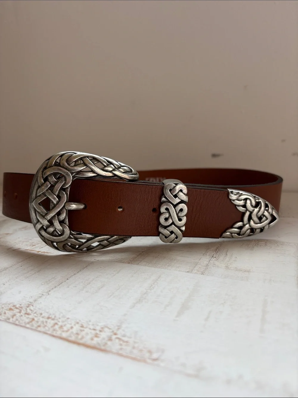 Zara Brown Leather Belt with Silver Celtic Accent